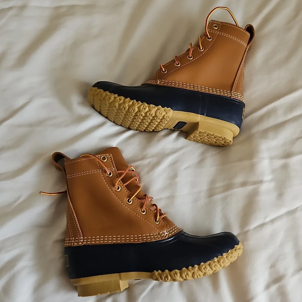 LL Bean Duck Bean Boot Tan Blue Size 7 - Picture 6 of 8